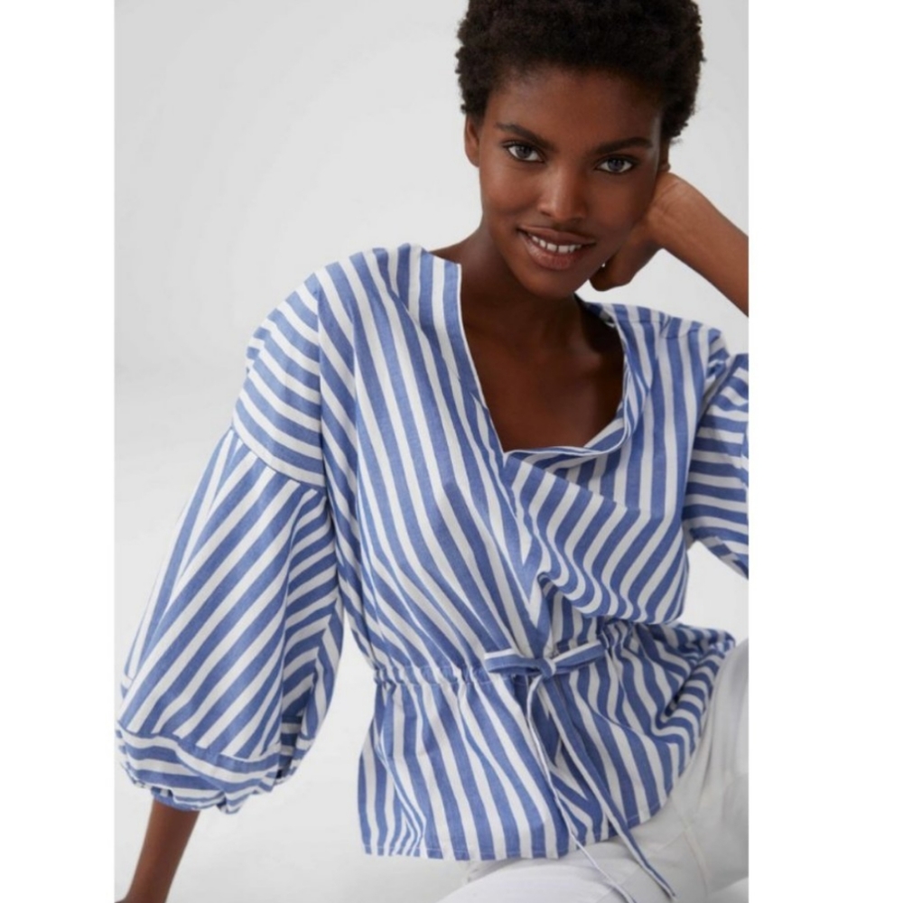 GAP Striped Balloon Sleeve V-neck Top